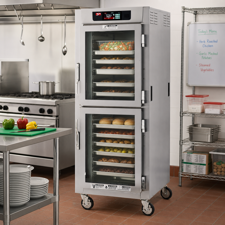 Product image #2 for Metro C5 8 Series Controlled Temperature Heated Holding Cabinet, Full Height, Mobile, Dutch Double-Pane Tempered Glass Doors, Lip Load, 35 Pan Capacity
