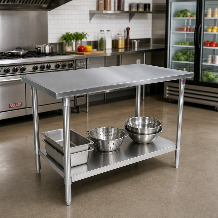 Product image #2 for John Boos Stallion 48 Inch x 24 Inch Stainless Steel Top Work Table with Galvanized Legs and Adjustable Undershelf