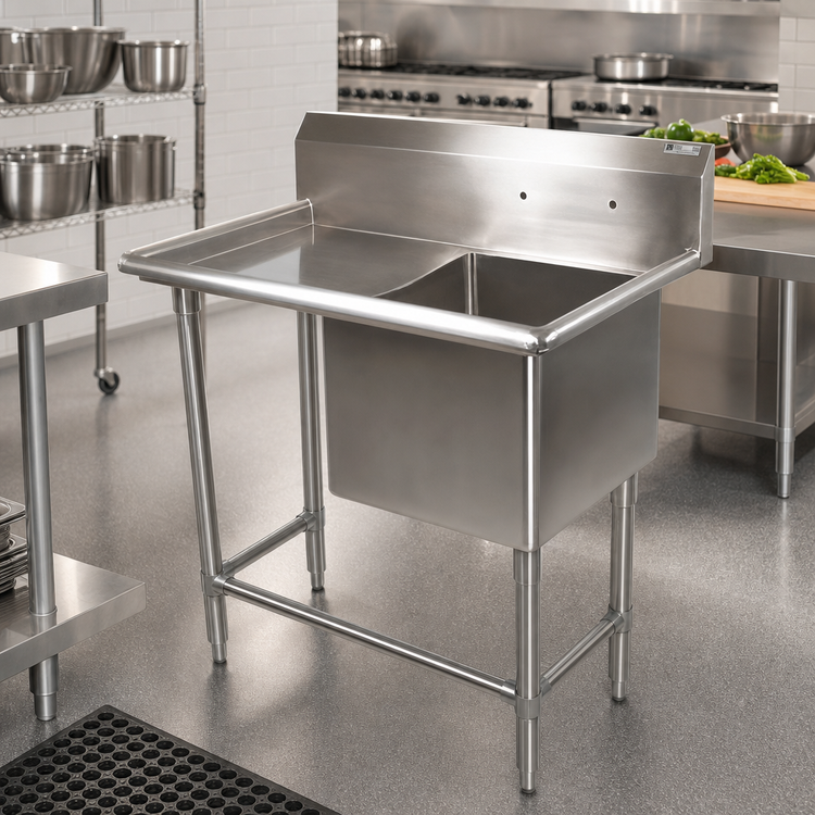 Product image #2 for John Boos Pro-Bowl 1-Compartment Left Drainboard Sink with 10" Backsplash, 14-Gauge Stainless Steel