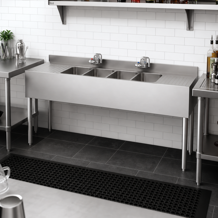Product image #2 for Krowne Silver Series Four-Compartment Underbar Sink with Dual Drainboards, 72-Inch Wide
