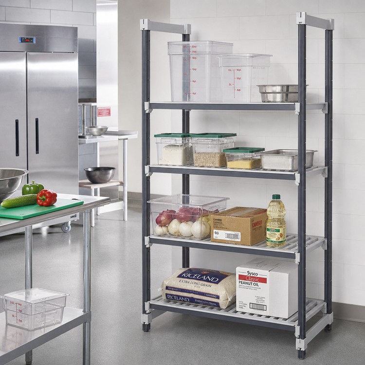 Product image #2 for Cambro Camshelving Elements XTRA 24"W x 60"L x 72"H 4-Tier Stationary Starter Shelving Unit, Vented, Speckled Gray