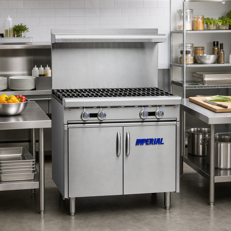 Product image #2 for Imperial Spec Series 36-Inch Heavy Duty Stainless Steel Gas Range with 4 Open Burners and Open Cabinet Base