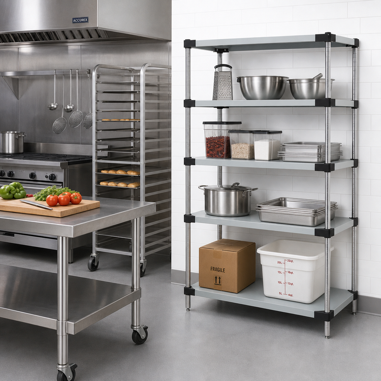 Product image #2 for Quantum Solid Stainless Steel Shelving Starter Kit, 36 x 18 x 74 Inches, 4 Shelves