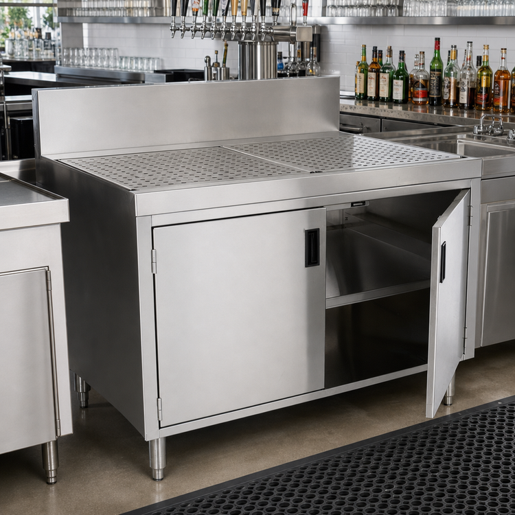 Product image #2 for Advance Tabco Prestige Supreme 48-Inch Stainless Steel Underbar Drainboard Cabinet with Removable Hinged Doors