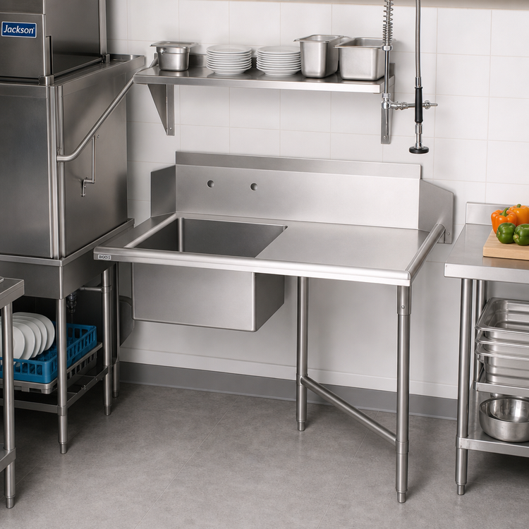 Product image #2 for John Boos Straight Soiled Dishtable with Pre-Rinse Sink, Right-to-Left Operation, 26 x 30 in
