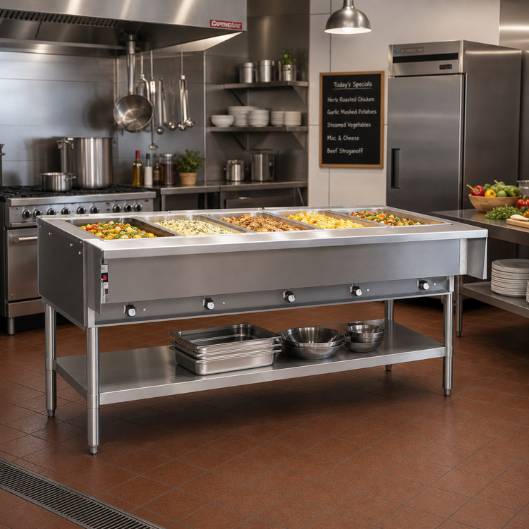 Product image #2 for Eagle Group 79-Inch Liquid Propane Hot Food Table with 5 Dry Wells, Open Base with Undershelf