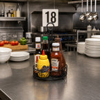 Thumbnail image #2 for American Metalcraft Ironworks WBCC8 Round Black Wrought-Iron Condiment Rack with Table Number Slot, Scroll Design Case of 24