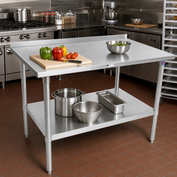 Product image #2 for John Boos Stallion 48" x 36" Stainless Steel Work Table with Rear Up-Turn and Undershelf