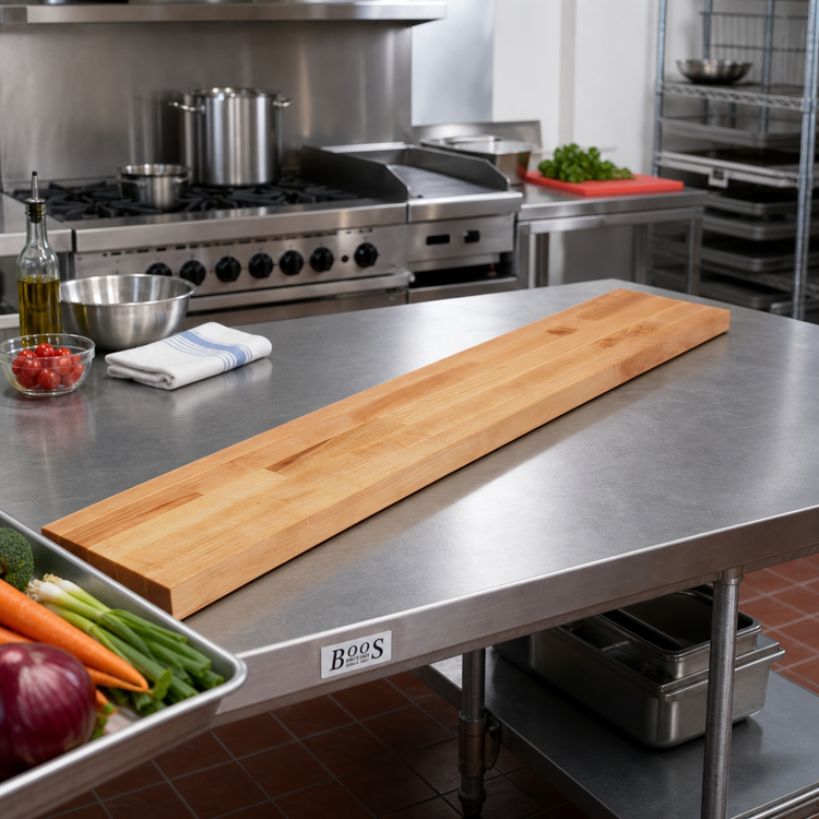 Product image #2 for John Boos 48 Inch x 8 Inch Steam Table Cutting Board, Edge Grain Maple, Reversible, 1.25 Inch Thick
