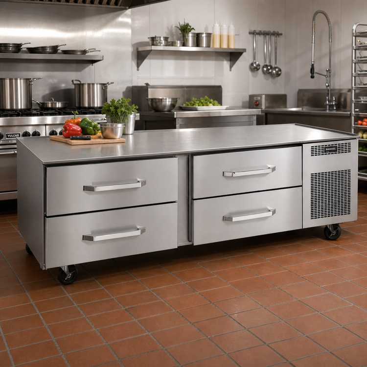 Product image #2 for Randell RES1R2-72C4 72" Two-Section Refrigerated Chef Base Equipment Stand with 4 Drawers