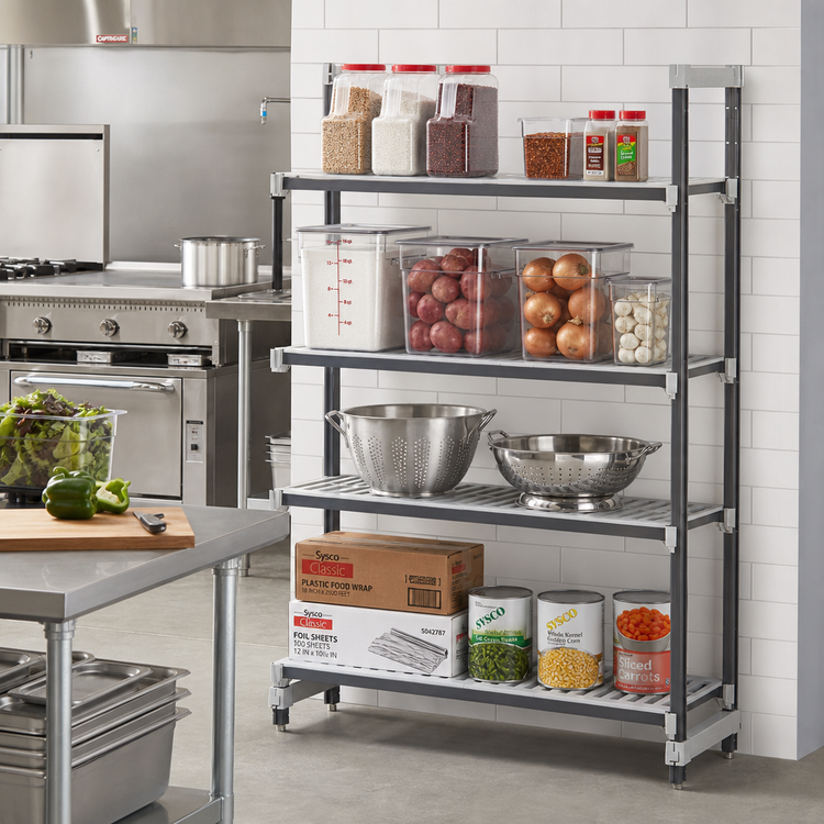 Product image #2 for Cambro Camshelving Elements XTRA 4-Tier Stationary Add-On Polymer Shelving Unit, 54-Inch Wide x 18-Inch Deep x 72-Inch High, Vented, Speckled Gray
