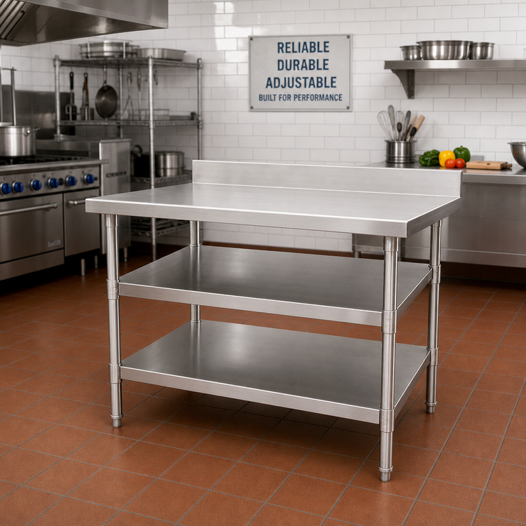 Product image #2 for 60 x 30 Inch Adjustable 18/304 Stainless Steel Work Table Undershelf for Uni-Lok Hat Channel Frame Tables