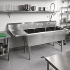 Thumbnail image #2 for John Boos 3B184-1D18L 3-Compartment Stainless Steel Sink with Left Drainboard, 18 x 18 x 14 Inch Compartments, 16-Gauge