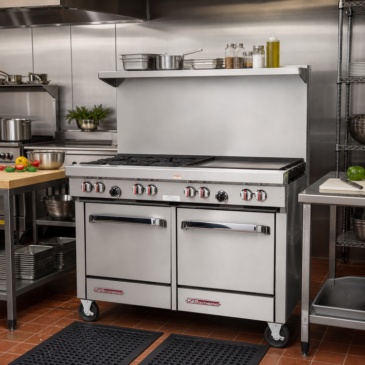 Product image #2 for Southbend S-Series 48-Inch Gas Restaurant Range with 4 Open Burners, 24-Inch Griddle, Convection Oven and Cabinet Base