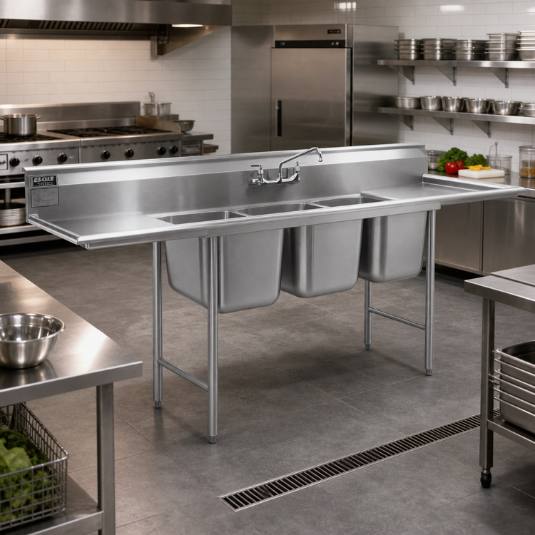 Product image #2 for Eagle Group 314-24-3-18R Three Compartment Stainless Steel Commercial Sink with 18" Right Drainboard