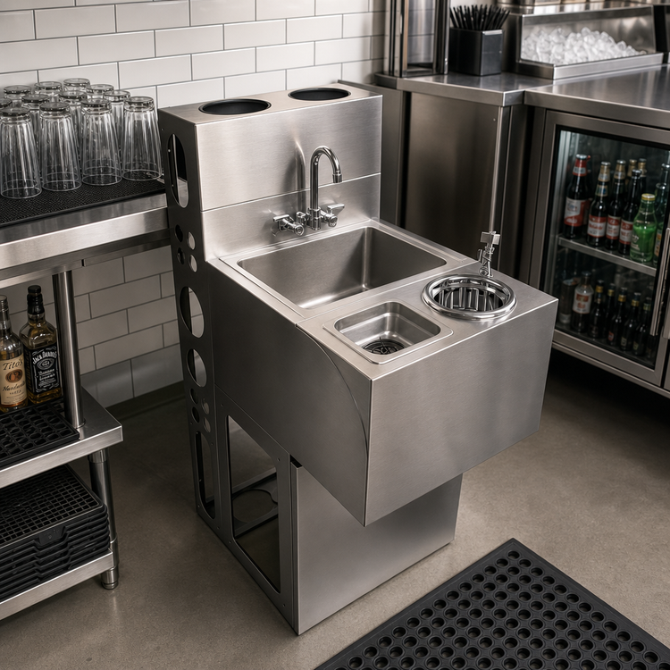 Product image #2 for BK Resources 18-Inch Underbar Speed Station Dump Sink with Glass Rinser and Dipper Well