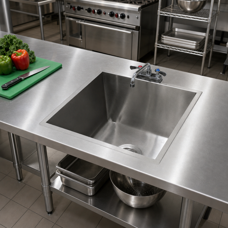 Product image #2 for Advance Tabco TA-11G Single Bowl Welded Sink Into Table Top with Faucet, 28 x 20 x 14 Inch Bowl