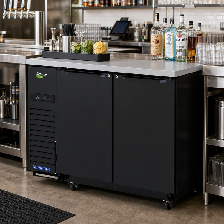 Product image #2 for Turbo Air Super Deluxe Narrow Back Bar Cooler, 2-Section, 12.2 Cu. Ft., Solid Doors, Self-Contained, Side-Mount