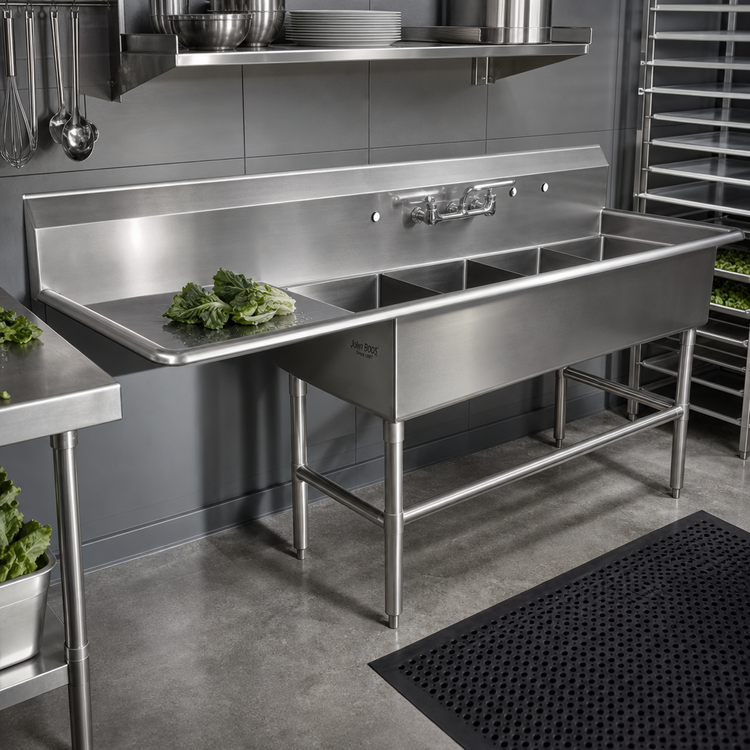 Product image #2 for John Boos Pro-Bowl 4-Compartment Stainless Steel Sink with Left Drainboard, 30" x 24" x 12" Bowls