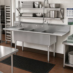 Thumbnail image #2 for Eagle Group 2136-3-18-16/4 72-1/4" Three-Compartment Utility Sink with Double Drainboards, 430 Stainless Steel, 8" Backsplash, Galvanized Legs