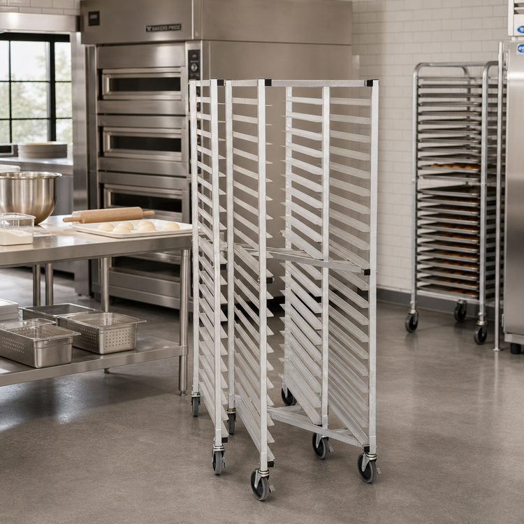 Product image #2 for CAC China 20-Tier Nesting Aluminum Sheet Pan Rack with Swivel Casters