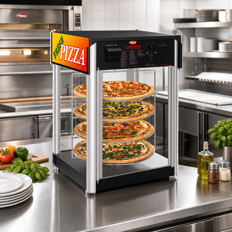 Product image #2 for Hatco Flav-R-Fresh Pass-Through Countertop Hot Food Display Cabinet, 2-Door, 4-Tier Rotating Rack, 120V