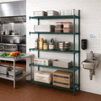 Thumbnail image #3 for Metro Super Erecta 5AA347K3 5-Shelf Add-On Wire Shelving Unit, 42"W x 18"D x 74"H, Green Epoxy-Coated Finish