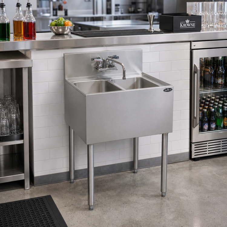 Product image #2 for Krowne Royal Series Two-Compartment Underbar Sink Unit with Splash-Mount Faucet, 24 x 19 Inches
