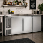 Thumbnail image #2 for Perlick Corporation Quick Ship BBS84-SS-L-STK 84-Inch 3-Section Refrigerated Back Bar Cabinet, Stainless Steel, 3 Solid Hinged Doors