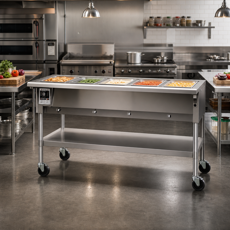 Product image #2 for Eagle Group Portable Electric Hot Food Table with 5 Dry Wells, Open Base, 82-Inch Wide