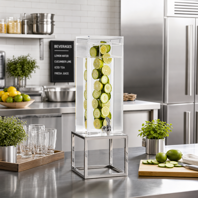 Product image #2 for Milo Square Open Frame Infusion Beverage Dispenser, 3-Gallon, Chrome Plate Finish