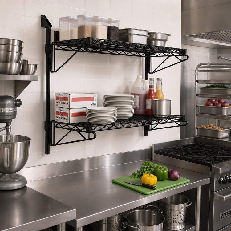 Product image #2 for Quantum Cantilever Double Shelf Wall-Mount Wire Shelving Unit, 48 x 21 Inches, Black Epoxy