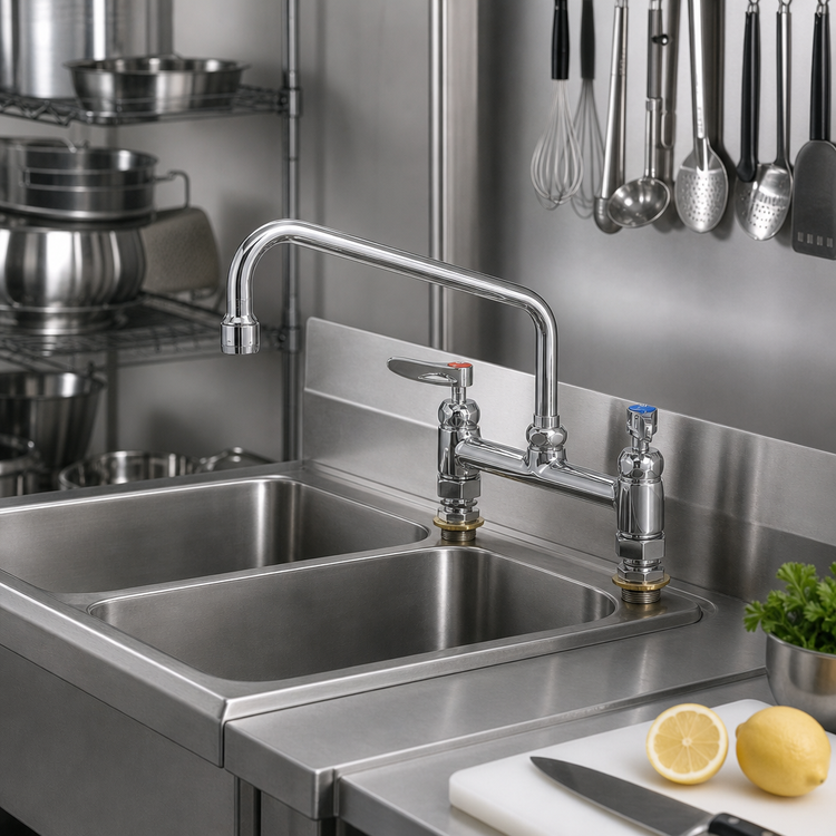 Product image #2 for T&S Brass Double Pantry Faucet, 8-Inch Deck Mount, 10-Inch Swing Spout