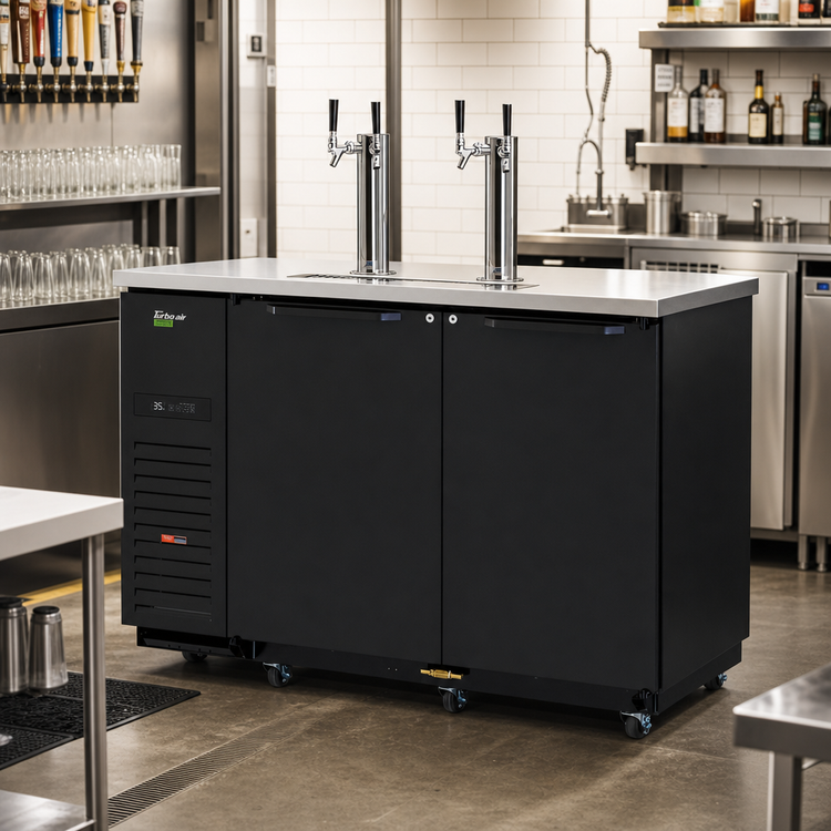 Product image #2 for Turbo Air Super Deluxe Two-Door Beer Dispenser, 2 Half-Barrel Keg Capacity, Black Laminated Exterior