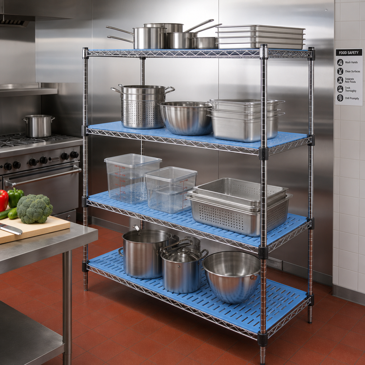 Product image #2 for QuadPlus 72 x 24 Inch Blue Polymer Louvered Shelf Mat with Chrome Wire Frame