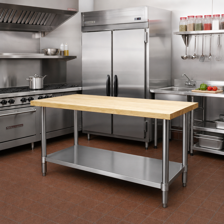 Product image #2 for Eagle Group 96-Inch x 30-Inch Hardwood Top Work Table with Stainless Steel Undershelf and Tubular Legs