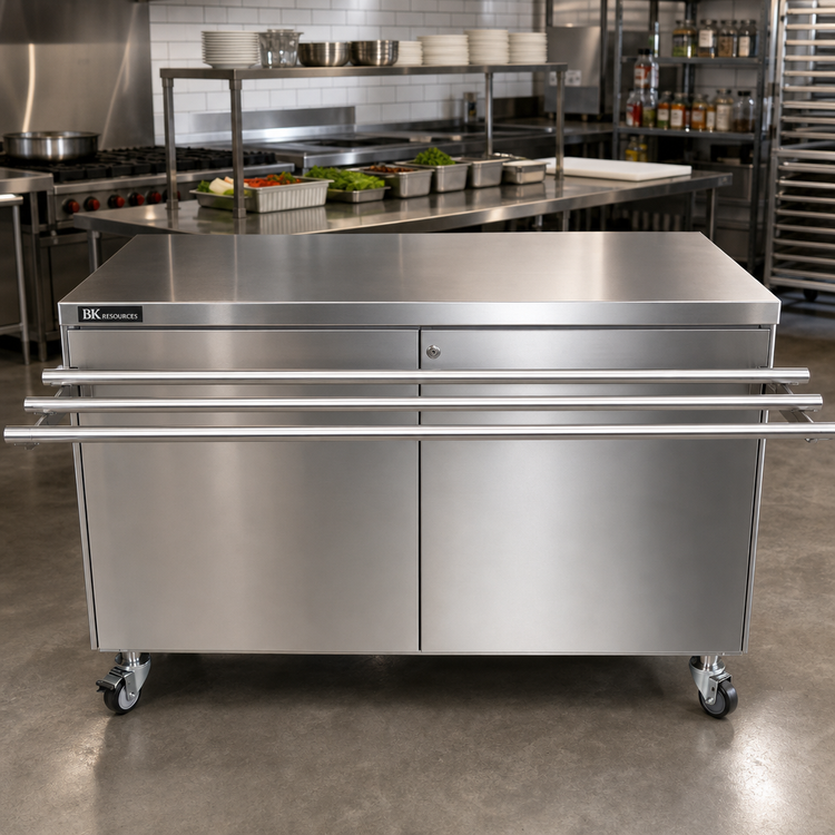 Product image #2 for BK Resources 60-Inch Stainless Steel Serving Counter with Hinged Door, Lock, and Drop Shelf