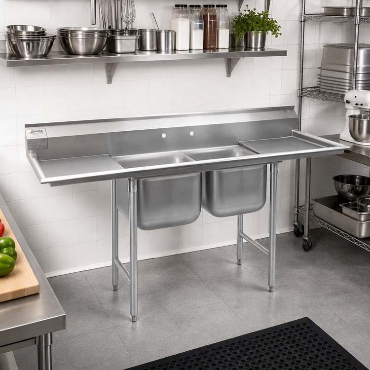 Product image #2 for Eagle Group 314 Series 2-Compartment Stainless Steel Sink with Left and Right Drainboards, 88 Inch
