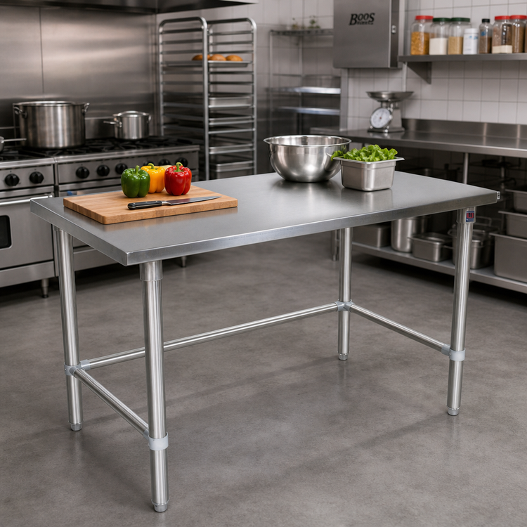 Product image #2 for John Boos Stallion 60-Inch x 24-Inch 16-Gauge 300-Series Stainless Steel Flat Top Work Table with Safety Edge