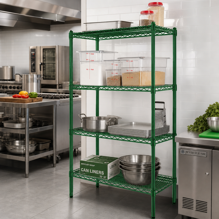 Product image #2 for Heavy Duty 4-Tier Freestanding Wire Shelving Unit, 48 x 14 Inches, Green Epoxy Coated