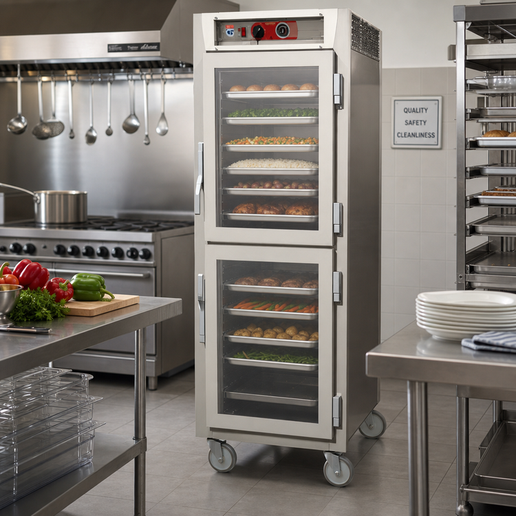 Product image #2 for Metro C5 6 Series Mobile Full-Height Pass-Thru Heated Holding Cabinet with Dutch Double-Pane Tempered Glass and Solid Doors, Universal Slides, 120V