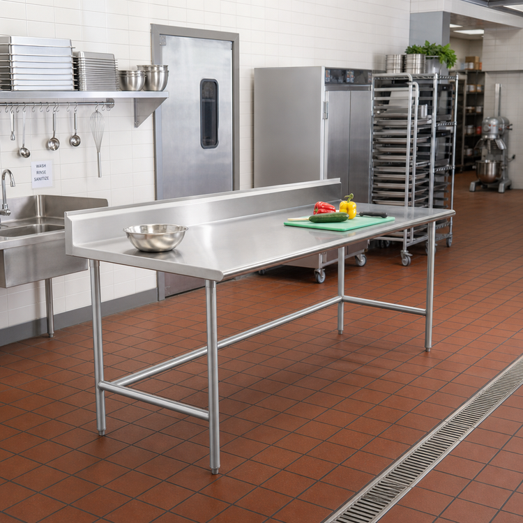 Product image #2 for Advance Tabco 120" x 24" 16 Gauge 430 Stainless Steel Work Table with 5" Backsplash
