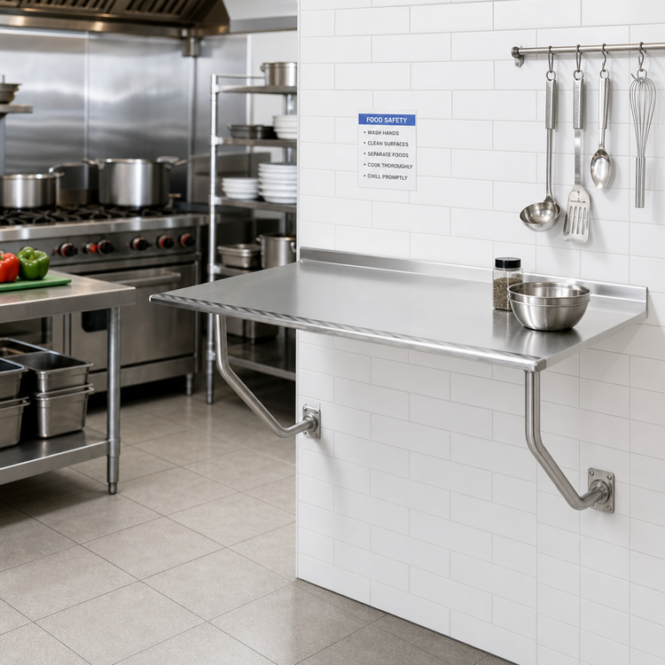 Product image #2 for Advance Tabco FSS-W-303 Wall-Mounted Stainless Steel Table, 36 x 30 Inches, 14 Gauge, 1-1/2 Inch Backsplash