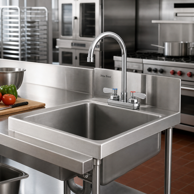 Product image #2 for John Boos Low-Lead Commercial Splash Mount Faucet with 5-Inch Gooseneck Spout and 4-Inch Centers