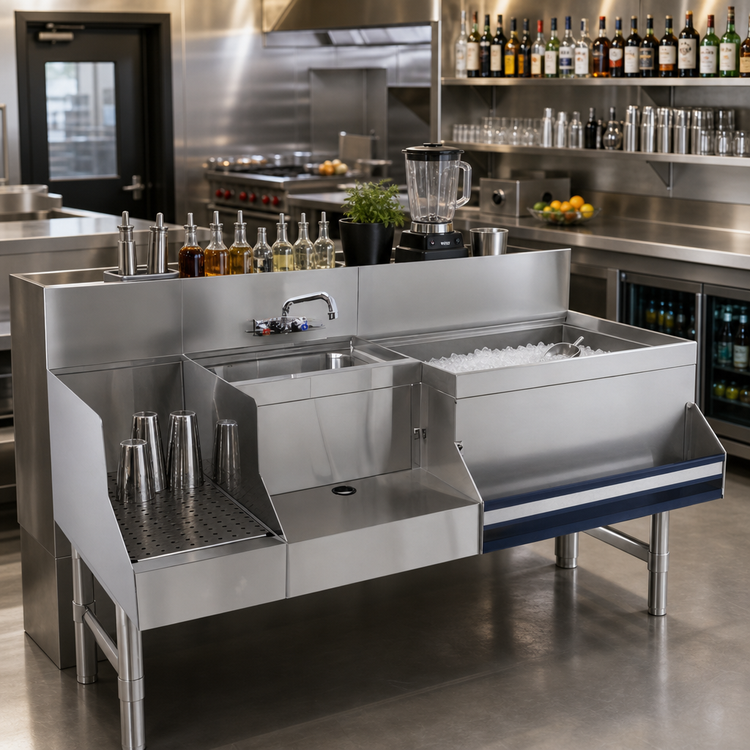 Product image #2 for Advance Tabco Prestige Uni-Serv 48-Inch Speed Bar with Right Ice Bin, 10-Circuit Cold Plate, Dump Sink, and Blender Recess