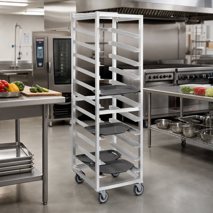 Product image #2 for Channel T440A3 Trapezoidal Aluminum Cafeteria Tray Rack with 5-Inch Swivel Stem Casters