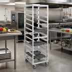 Thumbnail image #2 for Channel Manufacturing T440A3 Trapezoidal Aluminum Cafeteria Tray Rack, End Load, 8-Tray, 14 x 18 Inch, 5-Inch Casters