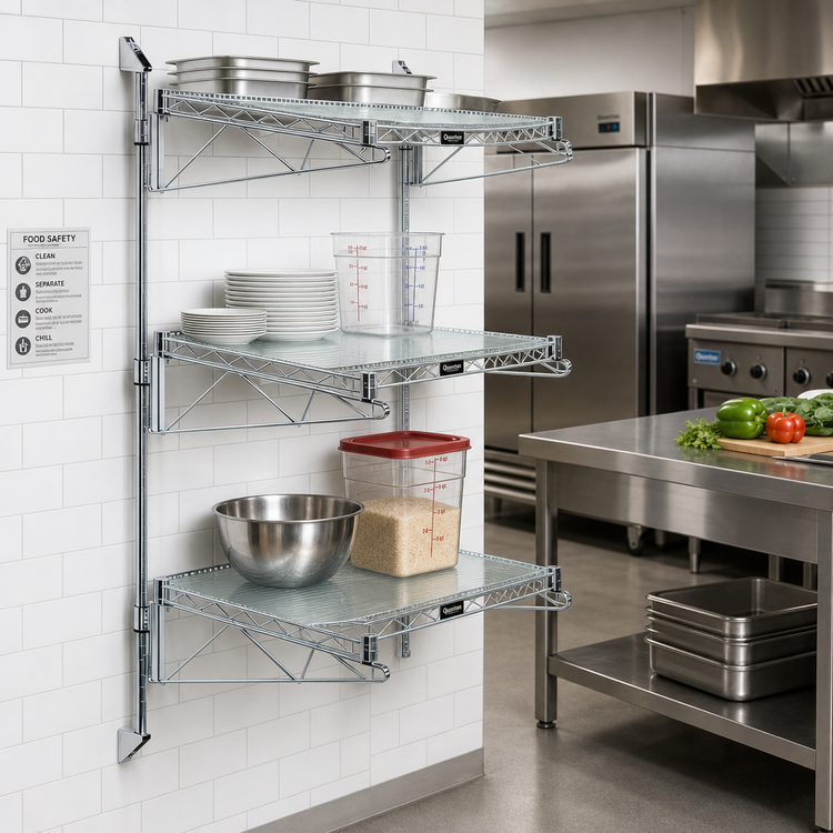 Product image #2 for Quantum Cantilever Wall-Mount Starter Shelving Unit with Wire Shelves and Chrome Plated Finish