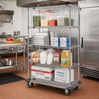 Thumbnail image #2 for Quantum MD2436C46RE-5 Mobile Chrome Wire Shelving Cart, 36"W x 24"D x 70"H, 5 Shelves, Dolly Base