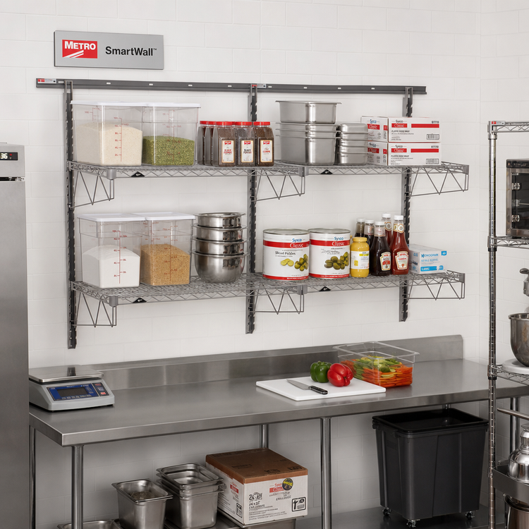 Product image #2 for Metro SmartWall Double-Wide Two-Tier Wall-Mounted Starter Shelving Kit with 4 Wire Shelves